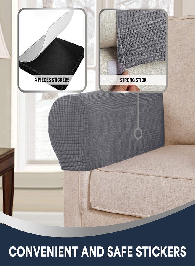 L.VICTEX Stretch Sofa Arm Covers Spandex Jacquard Anti-Slip Couch Arm Covers with Sticker Furniture Armrest Protector for Sofa Couch Chair Recliner, Set of 2, Grey - Image 4